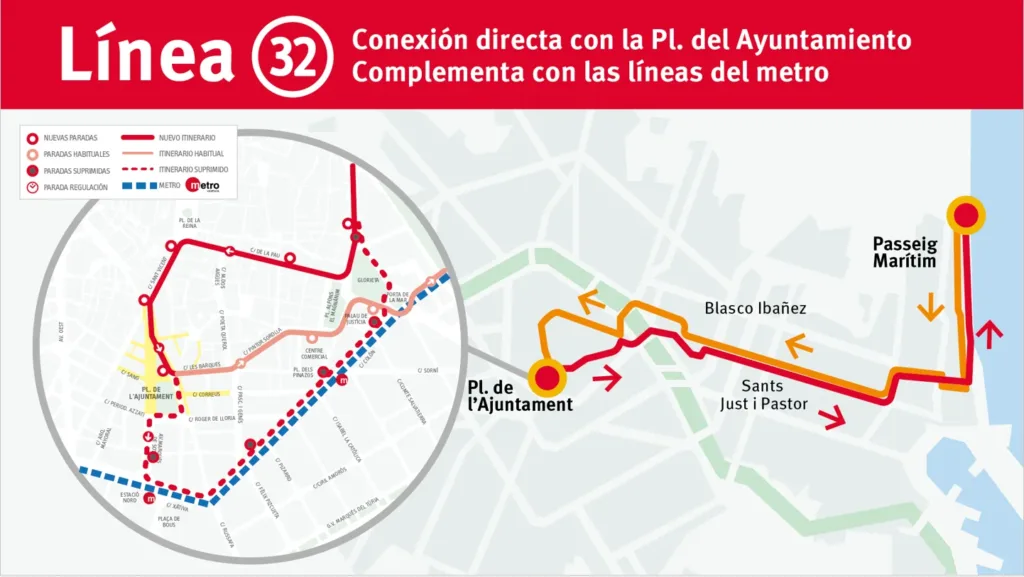 7 líneas de EMT Valencia volverán a la Plaza del Ayuntamiento, entre cambios demandados por vecinos y usuarios 6 capture 20231025 120302