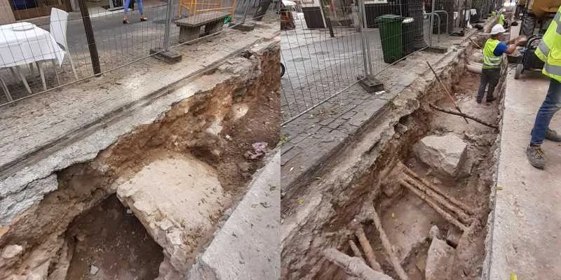 Aparecen nuevos restos de la muralla islámica durante las obras de renovación de las canalizaciones en la calle de San Vicente
