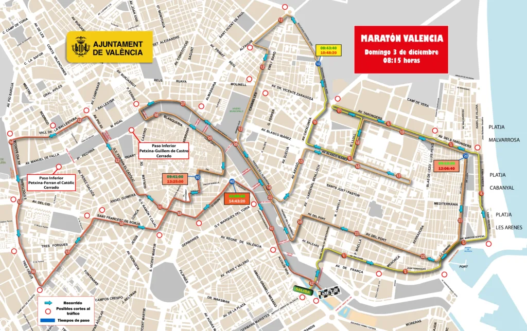 534 policías, 80 calles cortadas, 32 líneas EMT Valencia y 3 lineas Metrovalencia afectadas por la Maratón Valencia