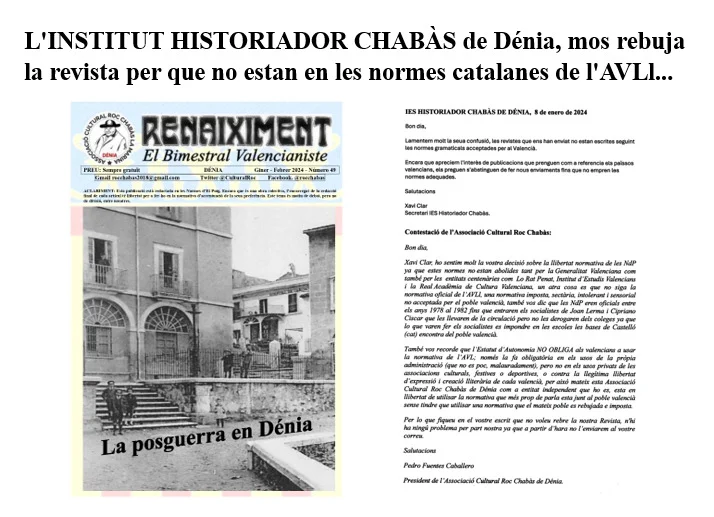 El IES de Dénia censura las publicaciones en Lengua Valenciana sobre la Historia de Dénia