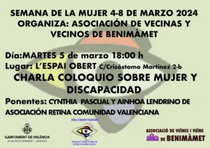 Cartel charla AAVV Benimámet y Retina CV