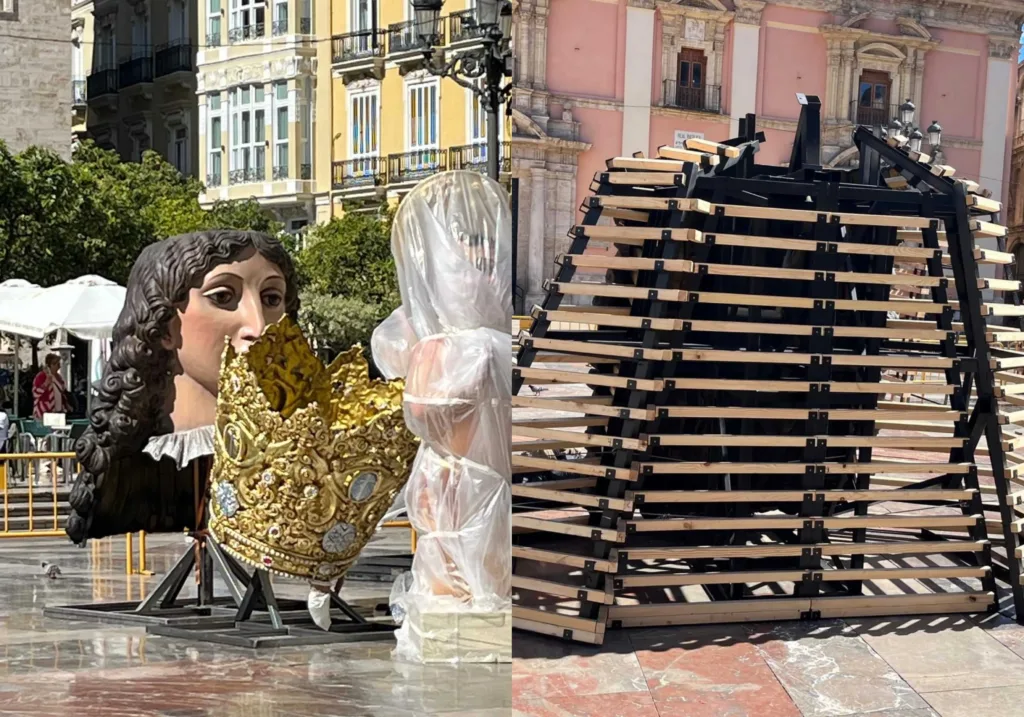 El cadafal restaurado de la Mare de Deu ya está en la plaza de la Virgen