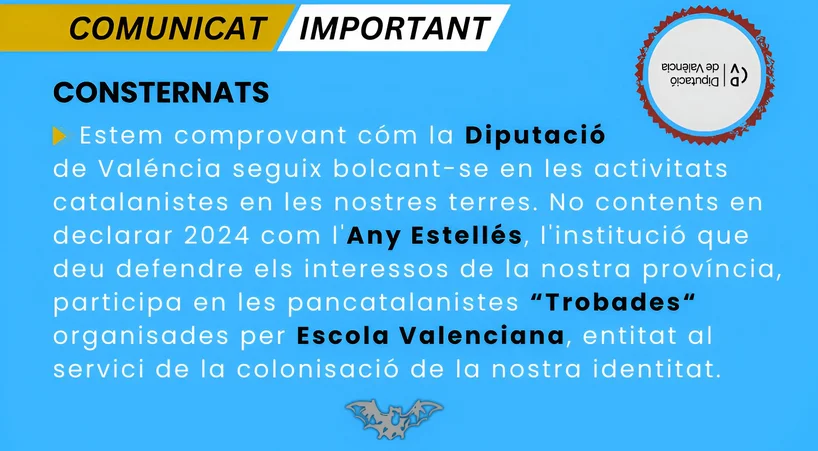 Lo Rat Penat carrega durament contra la Diputació de Valéncia per ajudar a les Trobades catalanistes en un estand dedicat a Estellés