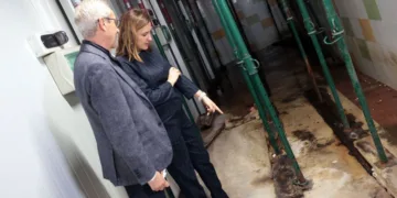 Catalá visita zona inferior Mercado de Rojas Clemente dañado y sujeto techo por vigas