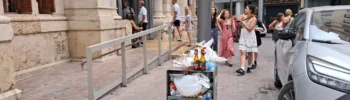 Las papeleras cercanas al Mercado Central a rebosar cada mediodía
