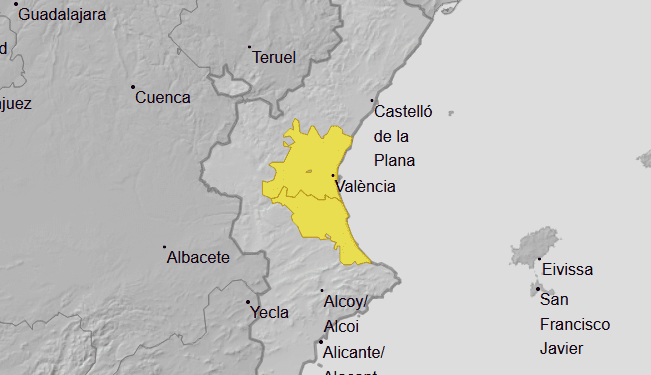 Aviso amarillo por fuertes lluvias esta noche en el Golfo de Valencia y mañana por fuertes vientos en Castello 1 Aviso amarillo por fuertes lluvias esta noche en el Golfo de Valencia y mañana por fuertes vientos en Castello