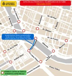 Dispositivo especial de tráfico en Valencia para los distintos actos de celebración del 9 de Octubre 2 Espectaculo Piromusical Puente Monteolivete CAST