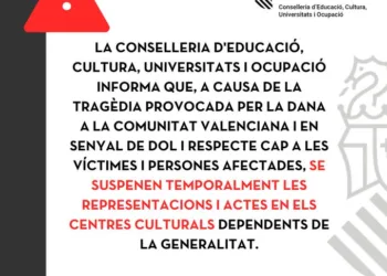 Suspendidas temporalmente las actividades en centros culturales de la Generalitat debido a la DANA 5 Suspendidas temporalmente las actividades en centros culturales de la Generalitat debido a la DANA