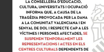 Suspendidas temporalmente las actividades en centros culturales de la Generalitat debido a la DANA
