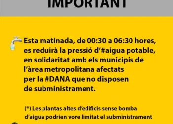 Aviso importante: Reducción de la presión de agua en Valencia en solidaridad con los municipios afectados por la DANA