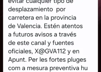 Protección Civil emite una nueva alerta en Valencia por lluvias torrenciales: se recomienda evitar desplazamientos y extremar precauciones