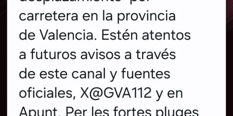 Protección Civil emite una nueva alerta en Valencia por lluvias torrenciales: se recomienda evitar desplazamientos y extremar precauciones 1 Protección Civil emite una nueva alerta en Valencia por lluvias torrenciales: se recomienda evitar desplazamientos y extremar precauciones