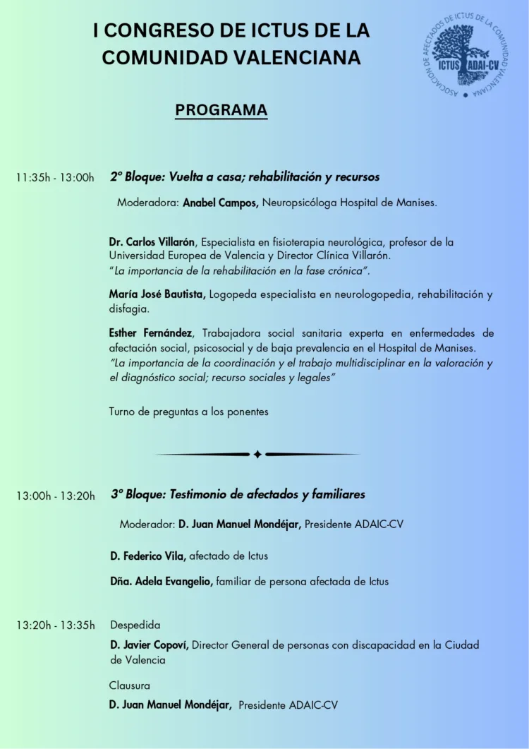 ADAI CV invita a asistir al «I Congreso sobre Ictus de la Comunitat Valenciana»
