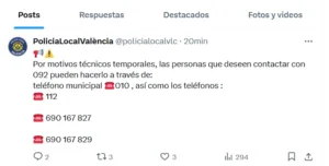 El teléfono 092 de la Policía Local de Valencia no funciona 2 capture 20241002 121103