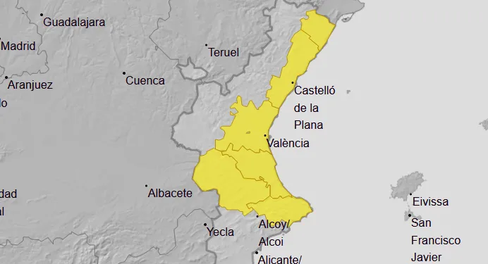 Avisos nivel amarillo por lluvias para martes y miércoles en la Comunitat Valenciana 1 Avisos nivel amarillo por lluvias para martes y miércoles en la Comunitat Valenciana