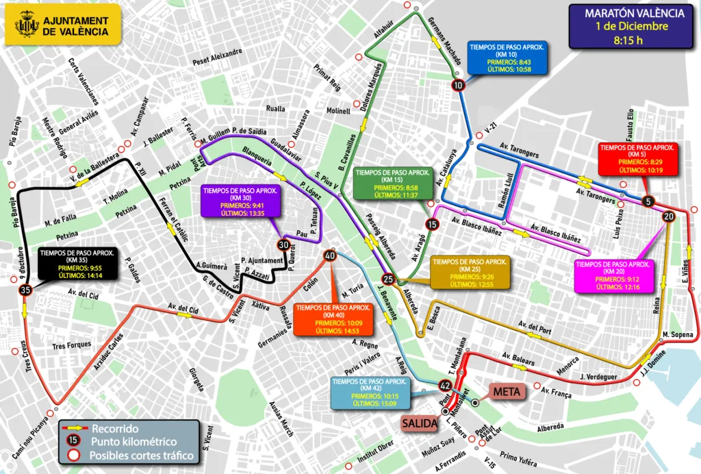 El Maratón de Valencia 2024 activa un dispositivo especial de tráfico y transporte 2 1125 MARATON 2024 con tiempos de paso CST 1