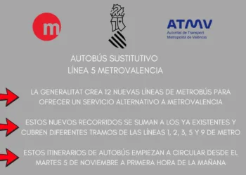 MetroValencia desde mañana pone un servicio de autobús para sustituir parte de las líneas 1 y 2 de metro 8 MetroValencia desde mañana pone un servicio de autobús para sustituir parte de las líneas 1 y 2 de metro