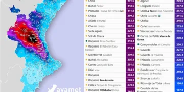 Mapa de lluvias de la DANA del 29 de octubre: Turís lidera con 640 l/m² en una jornada catastrófica