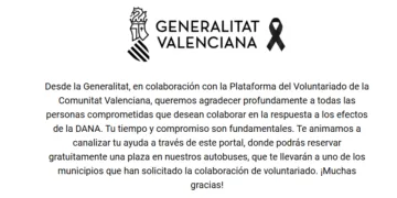 La Generalitat lanza un portal web para coordinar la solidaridad con los afectados por la DANA