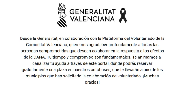 La Generalitat lanza un portal web para coordinar la solidaridad con los afectados por la DANA 1 La Generalitat lanza un portal web para coordinar la solidaridad con los afectados por la DANA
