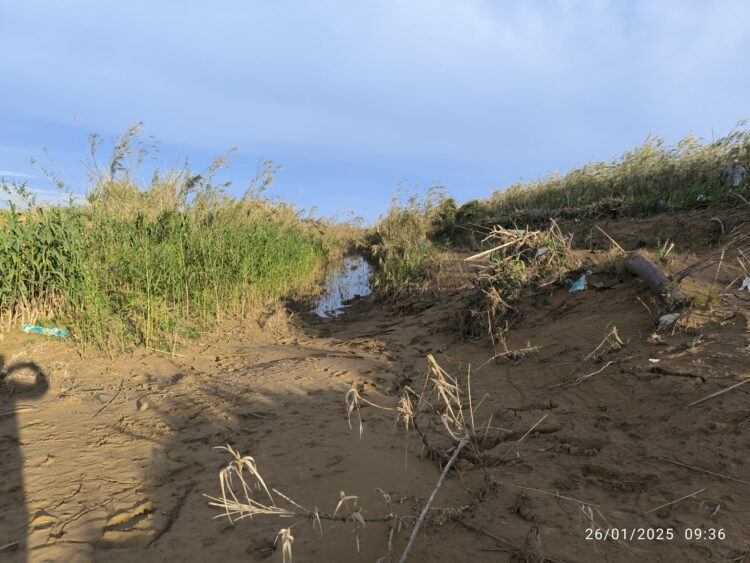 Tres meses después de la #DANA la desembocadura del Barranco del Poyo sin limpiar y taponado por toneladas de tierra