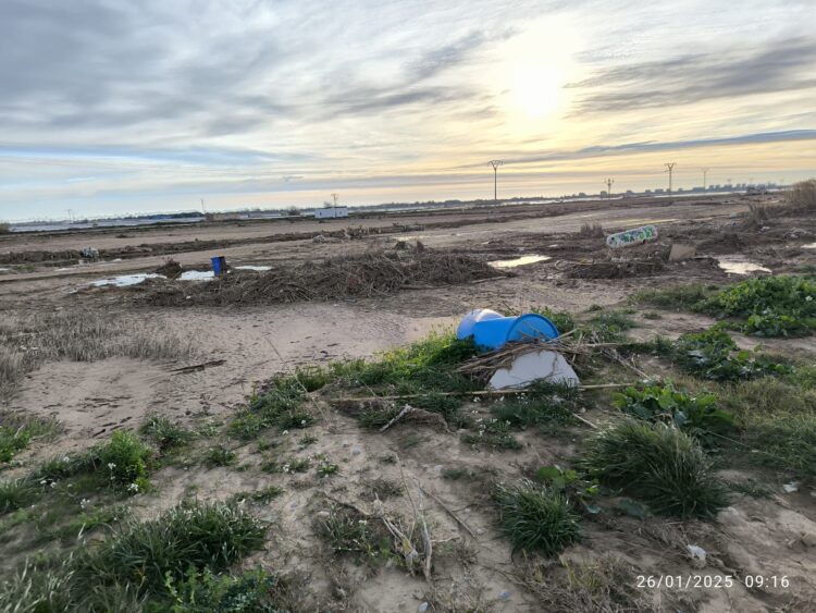 Tres meses después de la #DANA la desembocadura del Barranco del Poyo sin limpiar y taponado por toneladas de tierra
