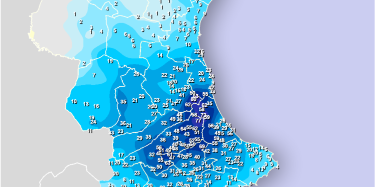 La Ribera sigue acumulando litros de precipitación, Alzira supera los 83 litros acumulados hoy 1 La Ribera sigue acumulando litros de precipitación, Alzira supera los 83 litros acumulados hoy