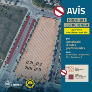 aviso ayuntamiento Catarroja prohibido aparcar para instalar barracones IES Berenguer Catarroja