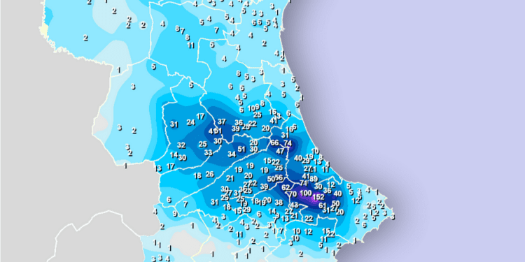 La Vall d'Ebo supera los 150 litros acumulados hoy y la GVA emite un aviso especial por las lluvias generalizadas