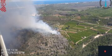 El fuerte viento aviva el incendio forestal de Pego, en la zona de l’Ombría de Mostalla