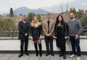Visita de representants de la UV al Parc Arqueologic de Pompeia Llorenc Alapont Adela Cortijo Gabriel Zuchtriegel. Ester Alba i Miquel Requena
