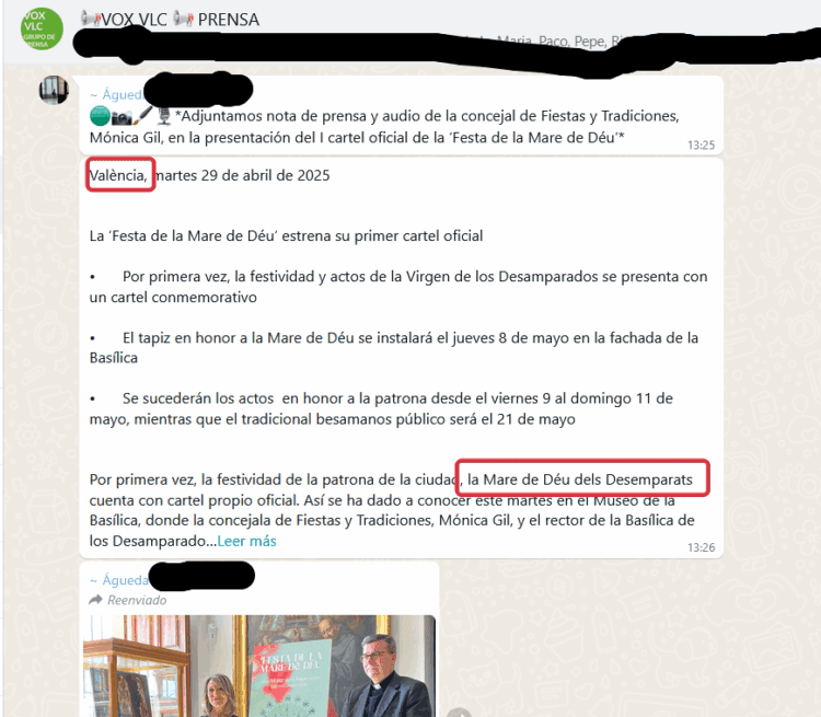 Mónica Gil y Vox Valencia anuncian el cartel de la «Mare de Deu dels DesEmparats»
