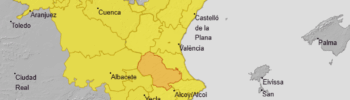 Alerta nivel naranja de 12 a 22 horas en el interior sur de Valencia por fuertes tormentas acompañadas de granizo
