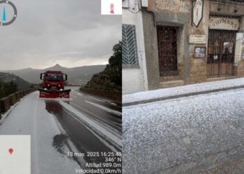 Una fuerte granizada en Morella obliga a sacar las quitanieves para limpiar carreteras