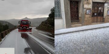 Una fuerte granizada en Morella obliga a sacar las quitanieves para limpiar carreteras