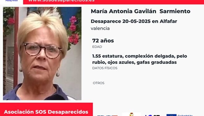 Desaparece mujer de 72 años en Alfafar, Valencia