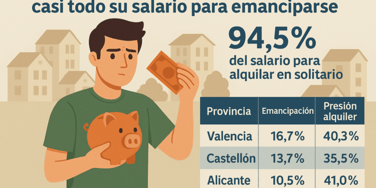 Los jóvenes valencianos deben destinar casi todo su salario para poder emanciparse: “Trabajar ya no es suficiente” 1 Los jóvenes valencianos deben destinar casi todo su salario para poder emanciparse: “Trabajar ya no es suficiente”