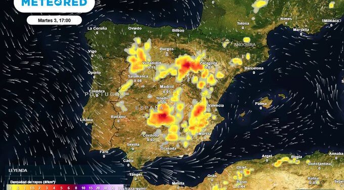 Meteored, advierte de la llegada de tormentas con granizo en España y la posible formación de supercélulas