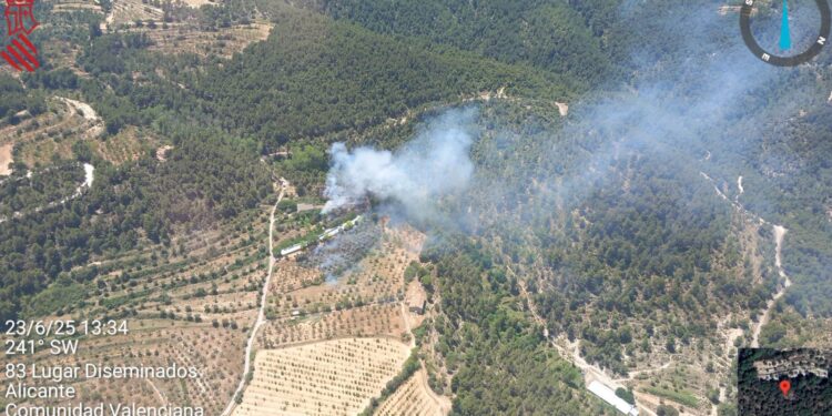 3 medios aéreos luchan contra un nuevo incendio forestal en Alcoleja