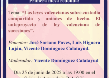 La RACV organiza la primera de las 4 mesas redondas sobre el Derecho Civil Valenciano este miércoles 25 de junio