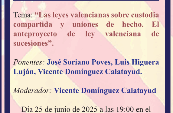 La RACV organiza la primera de las 4 mesas redondas sobre el Derecho Civil Valenciano este miércoles 25 de junio