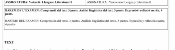 El examen de la PAU de Valenciano lengua y literatura autores catalanes y en perfecto catalán