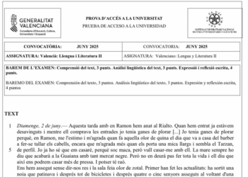 El examen de la PAU de Valenciano lengua y literatura autores catalanes y en perfecto catalán