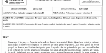 El examen de la PAU de Valenciano lengua y literatura autores catalanes y en perfecto catalán