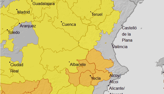 Alerta naranja por tormentas en el interior sur de Valencia e interior Norte de Alicante