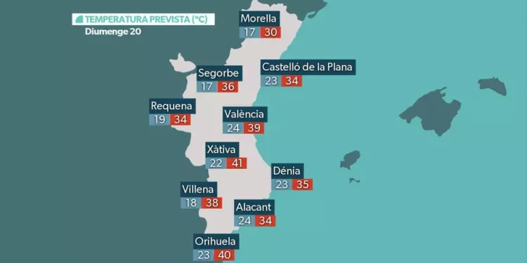 Valencia y el centro de la Comunitat rozan los 40 °C: llega el techo de calor antes del cambio 1 Valencia y el centro de la Comunitat rozan los 40 °C: llega el techo de calor antes del cambio