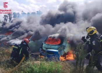 Incendio en la playa canina de Nules: cinco vehículos calcinados y daños en la vegetación