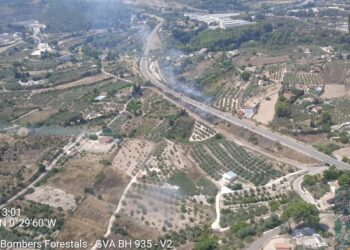 Incendio de matorral y cañar en Atzeneta d'Albaida