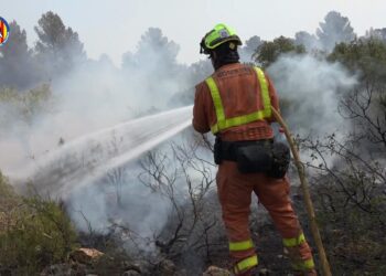 340 efectivos tratan de acabar con el Incendio Forestal de Teresa de Cofrentes en el que ya no hay llama