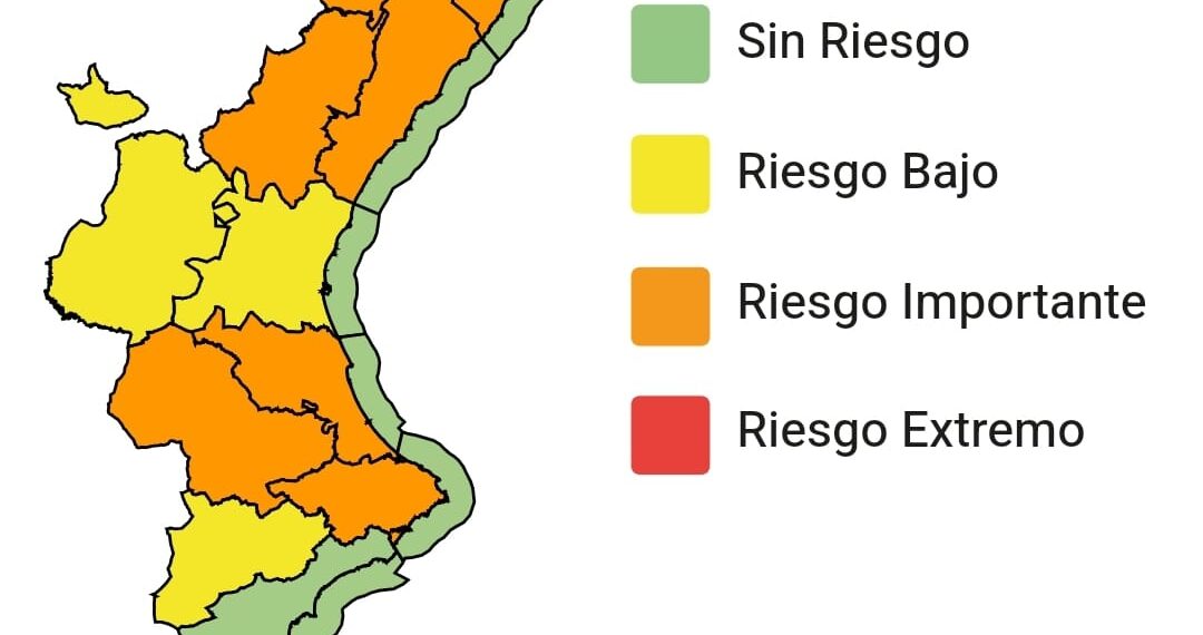 La Generalitat Valenciana establece la alerta por fuertes lluvias para lunes y martes 1 La Generalitat Valenciana establece la alerta por fuertes lluvias para lunes y martes